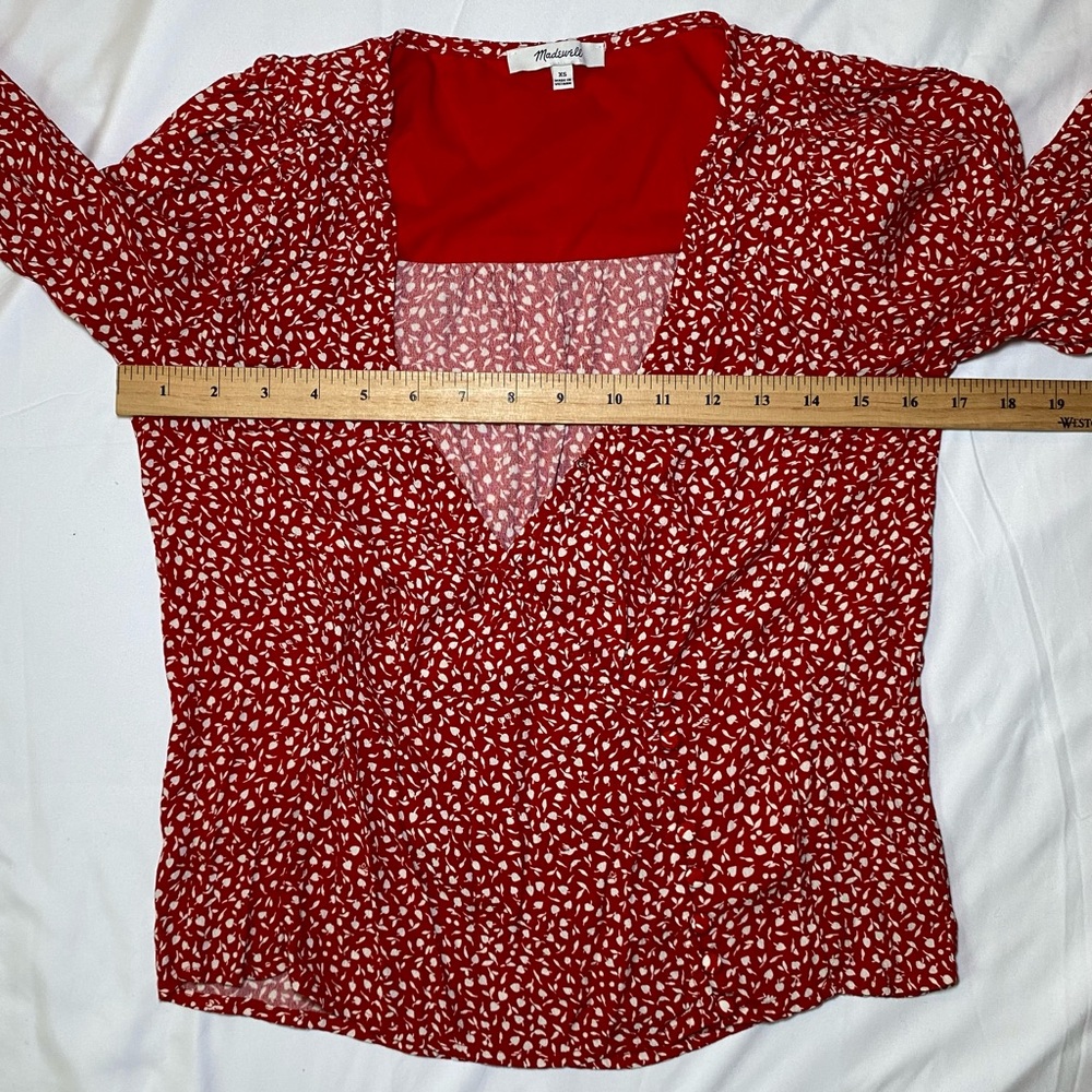 Madewell Red Floral Patterned Women's Long Sleeve Top Blouse, Oversized - Picture 9 of 11